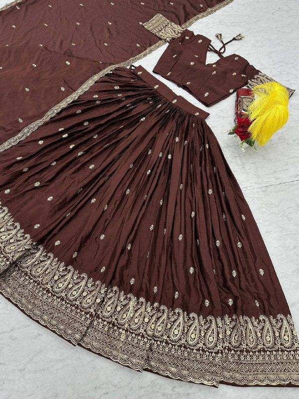 New Festival Premium Chinnon Silk Heavy Embroidery Thread & Sequence Work Lehenga Choli Set
