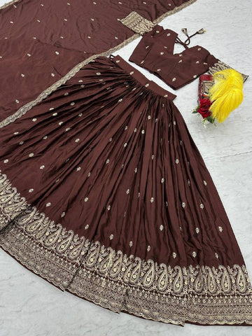 New Festival Premium Chinnon Silk Heavy Embroidery Thread & Sequence Work Lehenga Choli Set