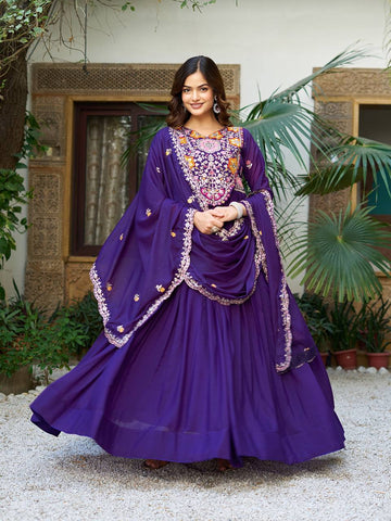 Premium Designer Star Georgette With Embroidery Beads Sequence Work Lehenga Gown