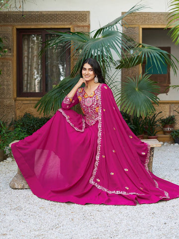 Premium Designer Star Georgette With Embroidery Beads Sequence Work Lehenga Gown