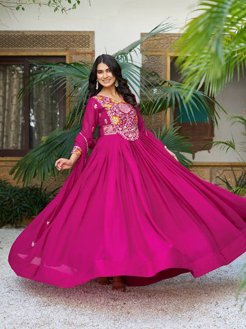 Premium Designer Star Georgette With Embroidery Beads Sequence Work Lehenga Gown