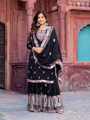Premium Faux Georgette Silk with thread & Sequence Work Fancy Suit Set