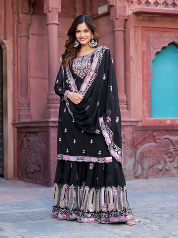 Premium Faux Georgette Silk with thread & Sequence Work Fancy Suit Set