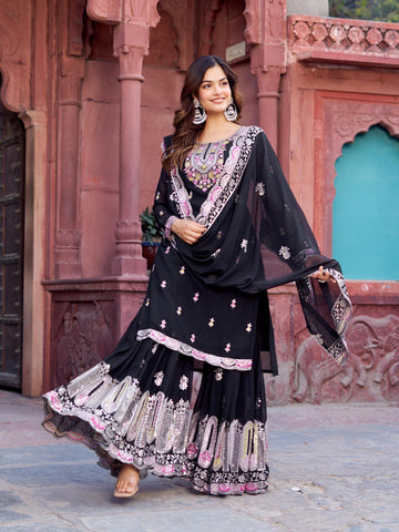 Premium Faux Georgette Silk with thread & Sequence Work Fancy Suit Set
