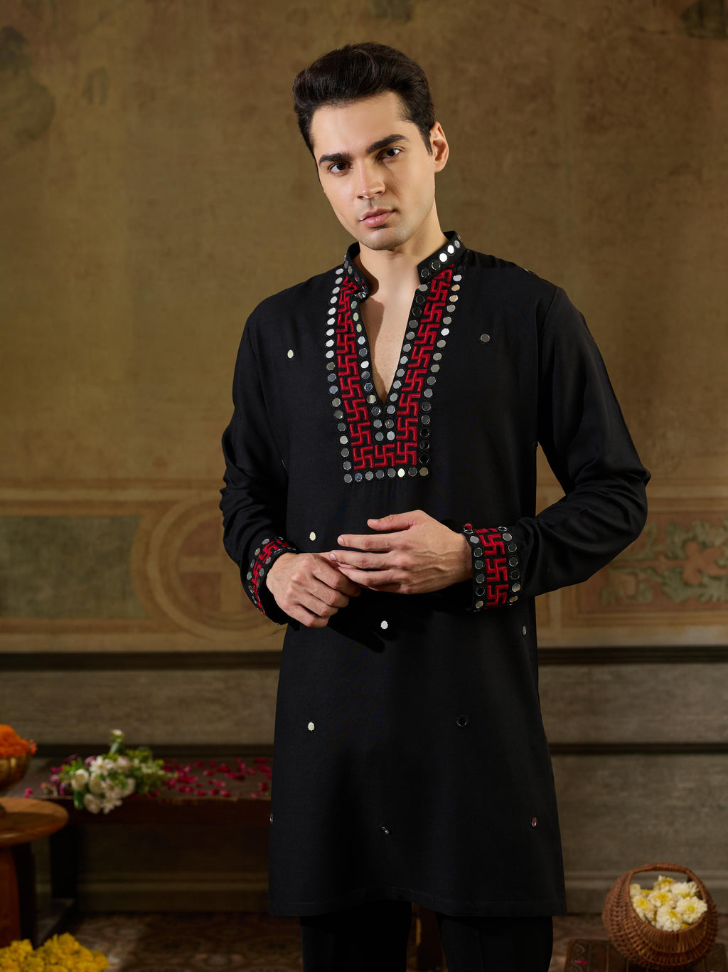 Black Rayon Embroidery Mirror Work Kurta Set | Tulip Designer