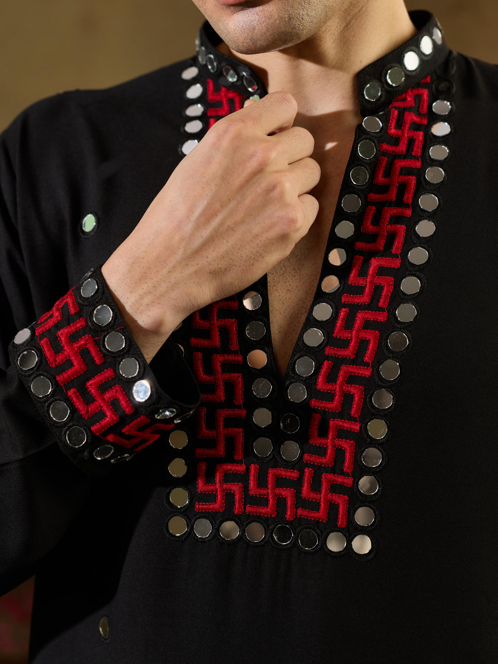 Black Rayon Embroidery Mirror Work Kurta Set | Tulip Designer