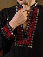 Black Rayon Embroidery Mirror Work Kurta Set | Tulip Designer