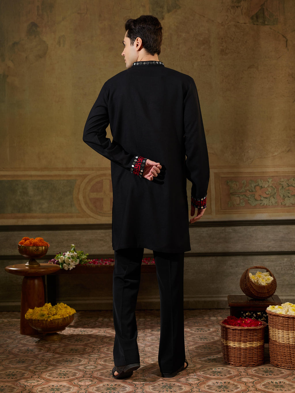 Black Rayon Embroidery Mirror Work Kurta Set | Tulip Designer