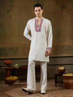 White Rayon Mirror Mens Kurta Set | Tulip Designer