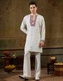 White Rayon Mirror Mens Kurta Set | Tulip Designer