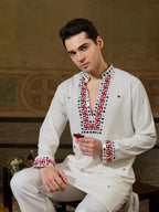 White Rayon Mirror Mens Kurta Set | Tulip Designer