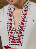 White Rayon Mirror Mens Kurta Set | Tulip Designer