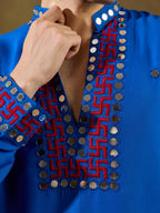 Royal Blue Rayon Mirror V Neck Kurta Set | Tulip Designer