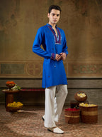 Royal Blue Rayon Mirror V Neck Kurta Set | Tulip Designer
