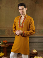 Classic Mustard Rayon V Neck Kurta Set | Tulip Designer