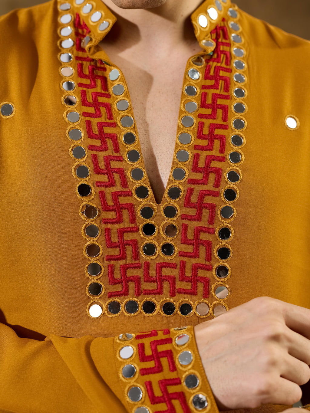 Classic Mustard Rayon V Neck Kurta Set | Tulip Designer