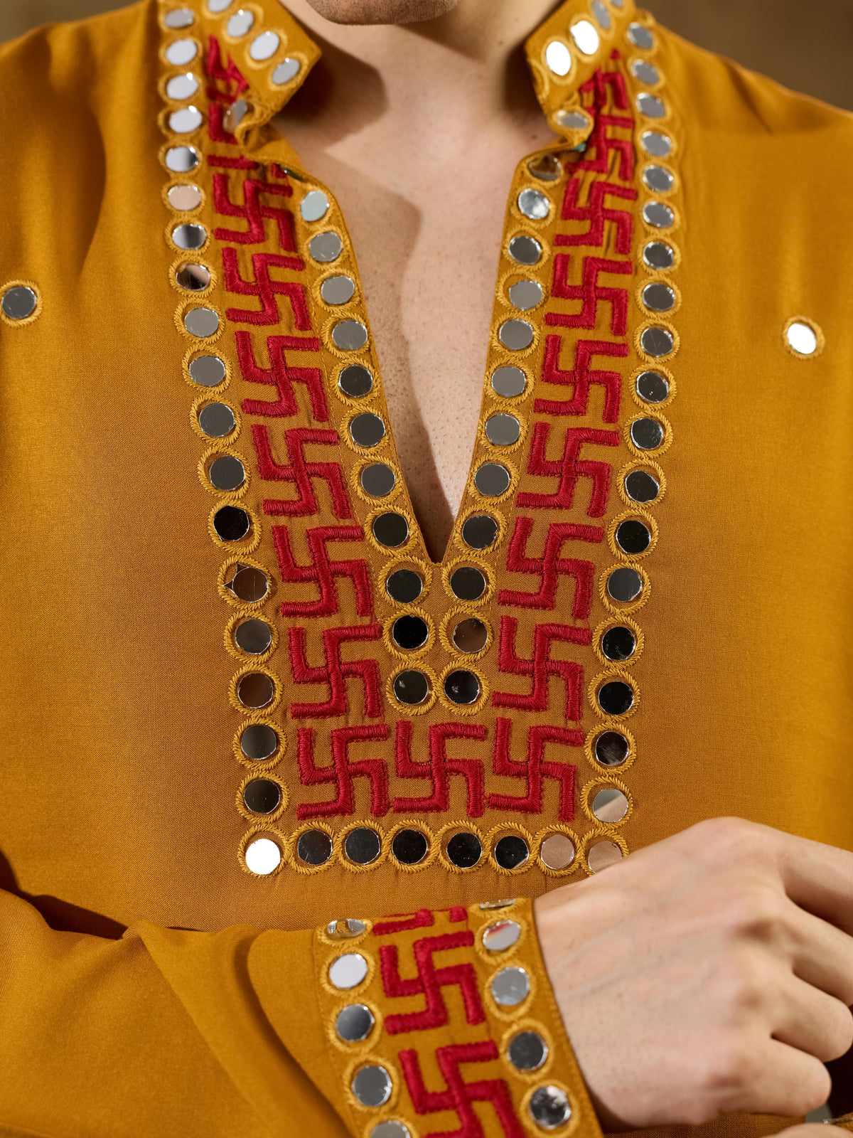 Classic Mustard Rayon V Neck Kurta Set | Tulip Designer