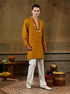 Classic Mustard Rayon V Neck Kurta Set | Tulip Designer