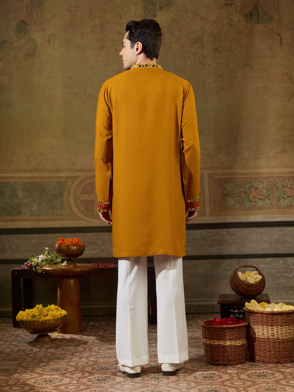 Classic Mustard Rayon V Neck Kurta Set | Tulip Designer