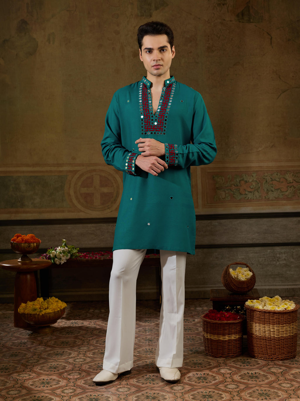 Green Rayon Embroidered Kurta Set | Tulip Designer