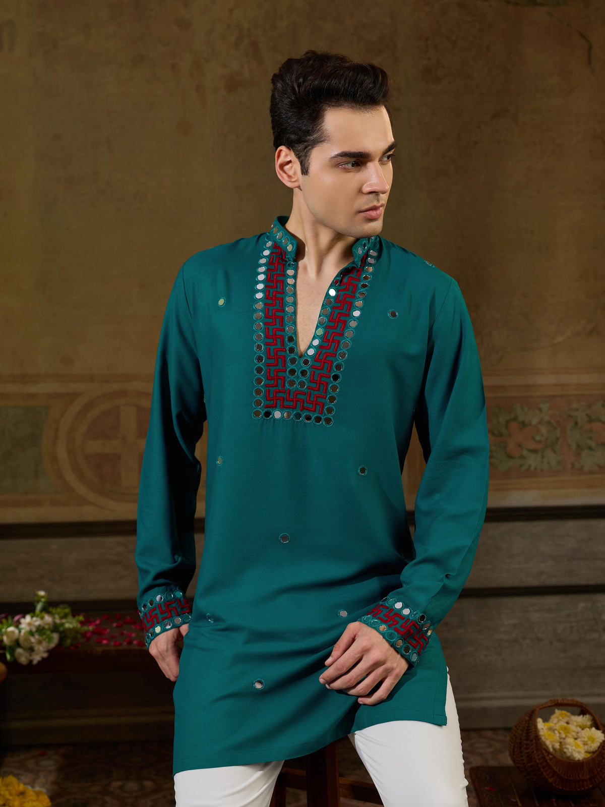 Green Rayon Embroidered Kurta Set | Tulip Designer