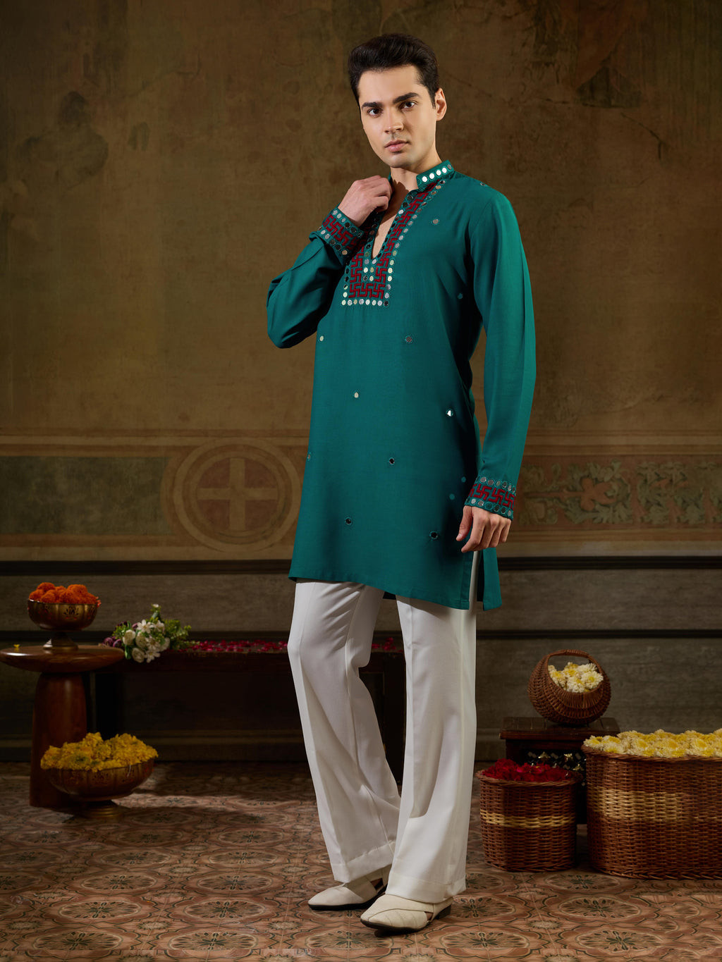 Green Rayon Embroidered Kurta Set | Tulip Designer