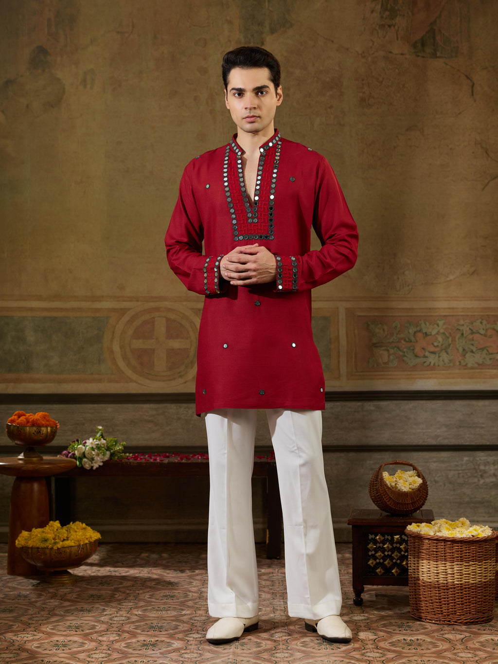 Maroon Rayon Mirror Kurta Set | Tulip Designer
