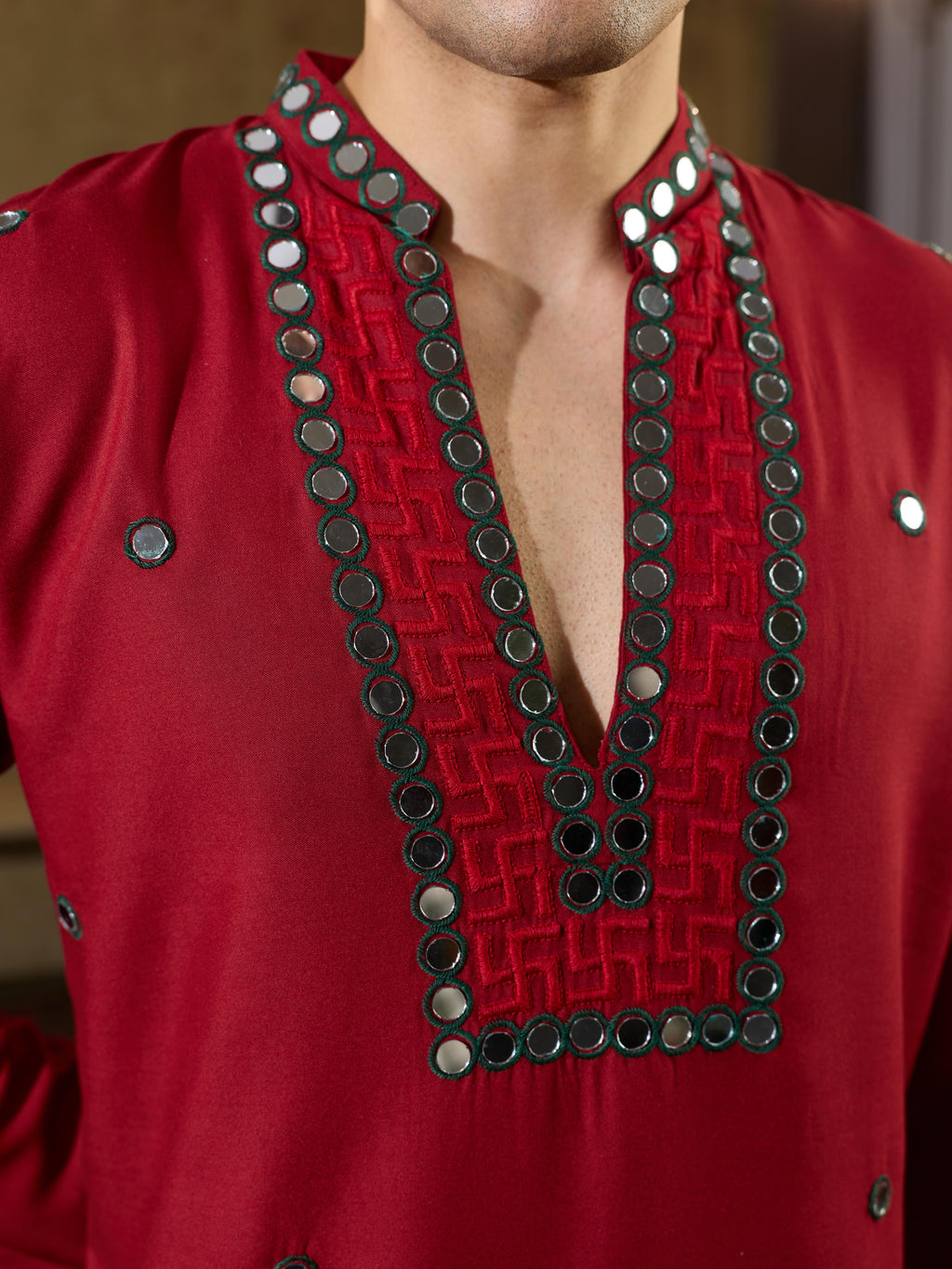 Maroon Rayon Mirror Kurta Set | Tulip Designer