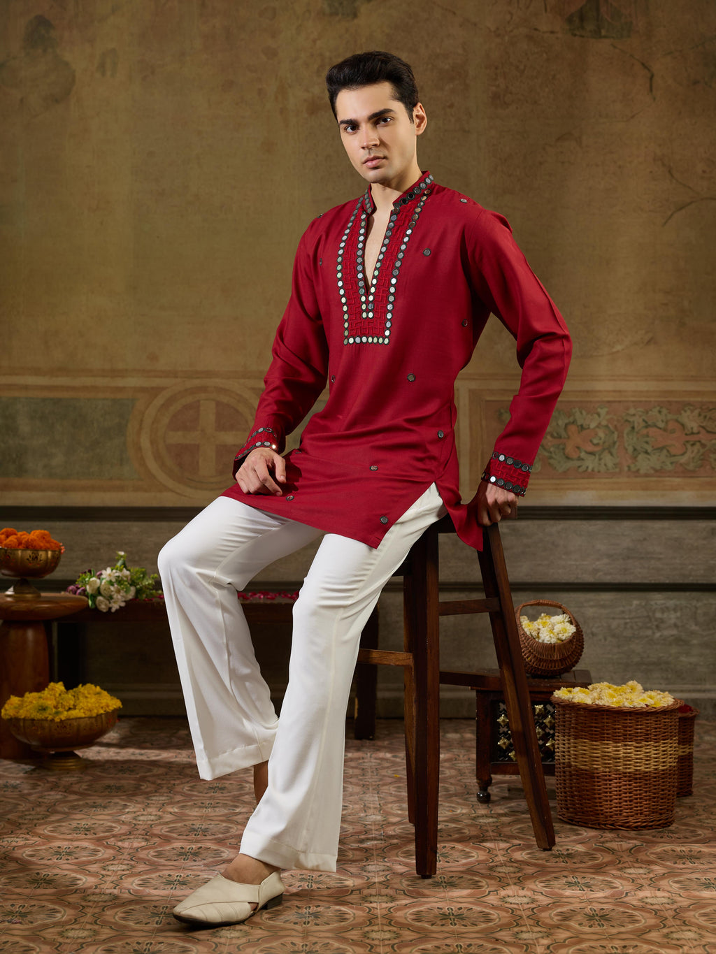 Maroon Rayon Mirror Kurta Set | Tulip Designer