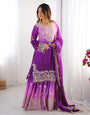Premium Chinnon Silk with Coding Dori with Sequence with Rivet Moti Work Fancy Suit Set