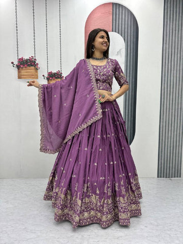 Premium Chinon Heavy Embroidery Thread Work Ready to Wear Lehenga Choli Set