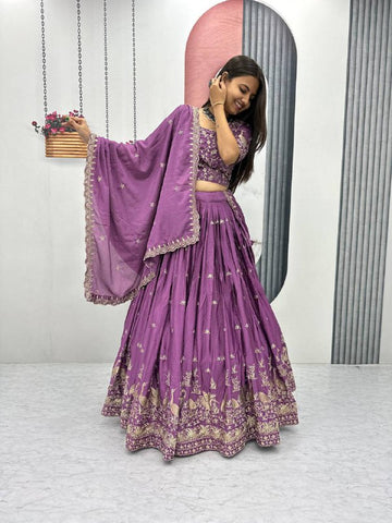Premium Chinon Heavy Embroidery Thread Work Ready to Wear Lehenga Choli Set