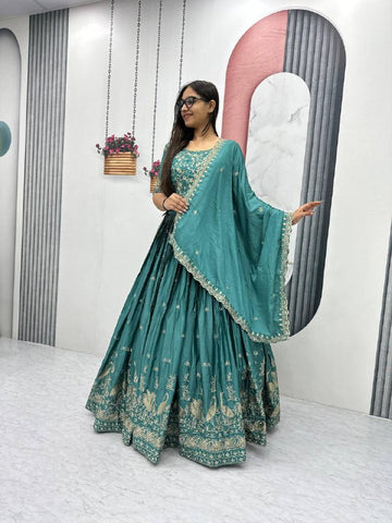 Premium Chinon Heavy Embroidery Thread Work Ready to Wear Lehenga Choli Set