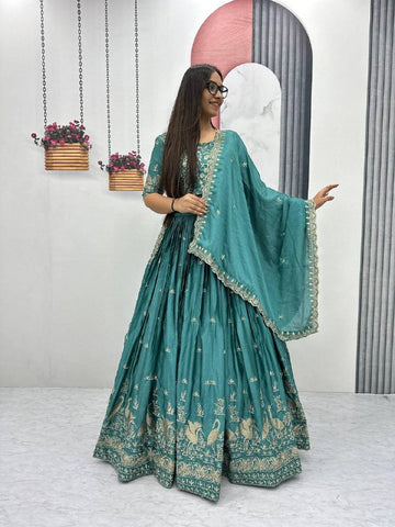 Premium Chinon Heavy Embroidery Thread Work Ready to Wear Lehenga Choli Set