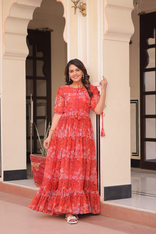 Premium Faux Georgette With Print Work Gown