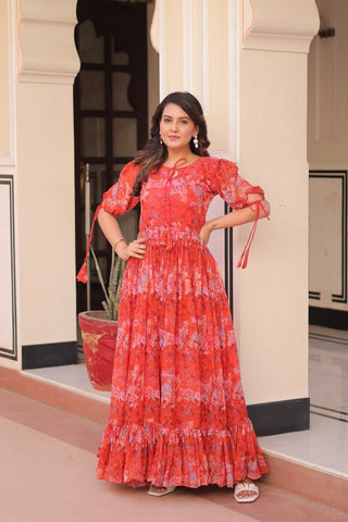Premium Faux Georgette With Print Work Gown