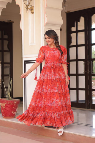 Premium Faux Georgette With Print Work Gown