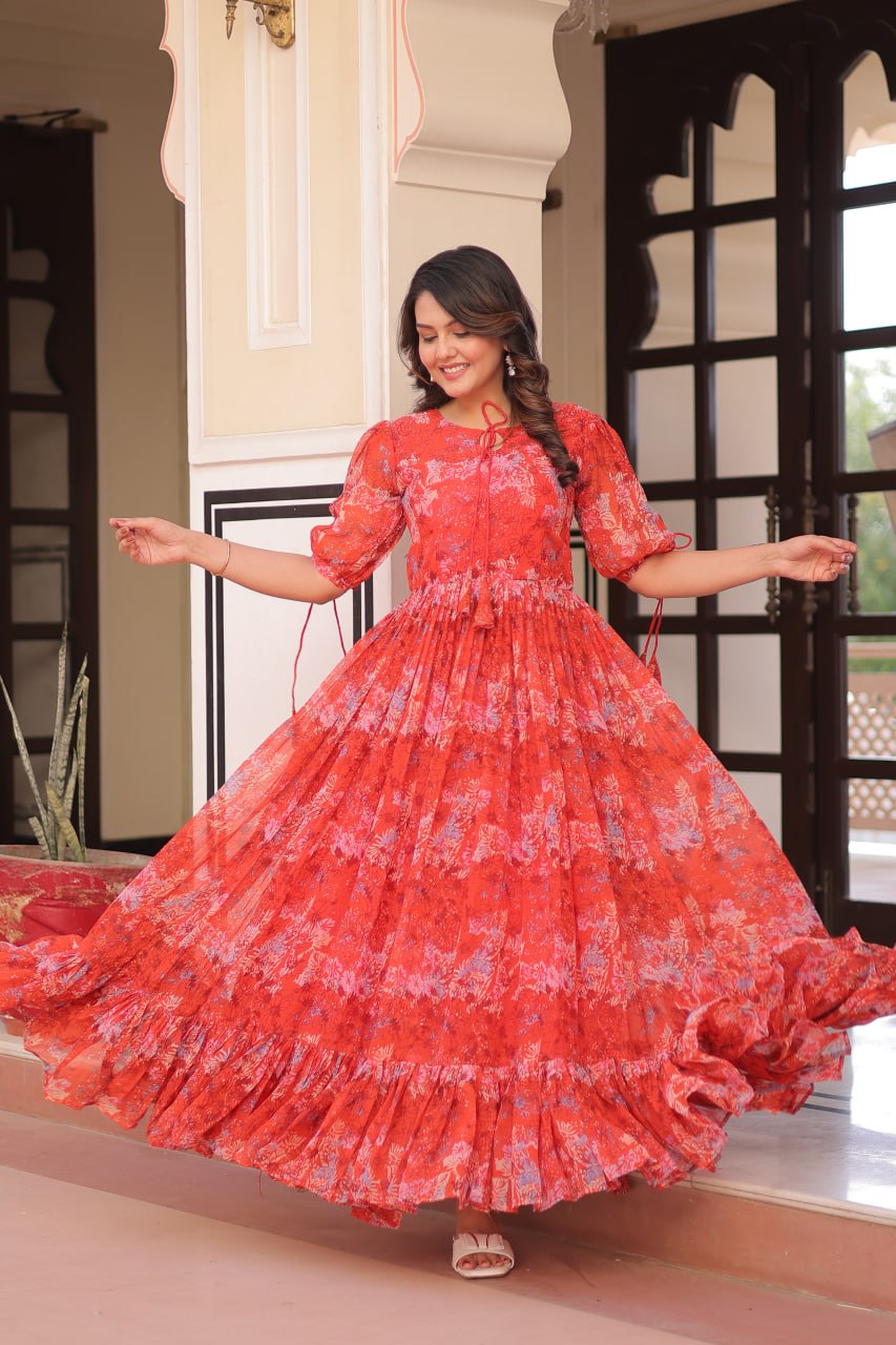 Premium Faux Georgette With Print Work Gown