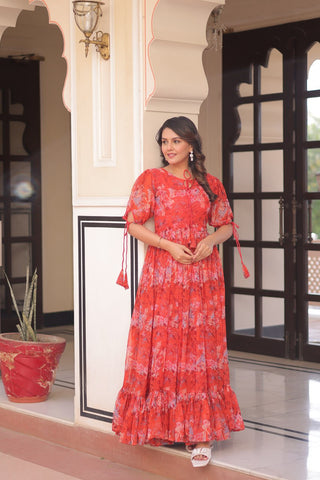 Premium Faux Georgette With Print Work Gown