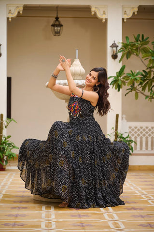 Special Georgette Bandhani Print Gown with 12 Meter Huge Flair For Navratri