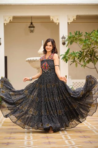 Special Georgette Bandhani Print Gown with 12 Meter Huge Flair For Navratri