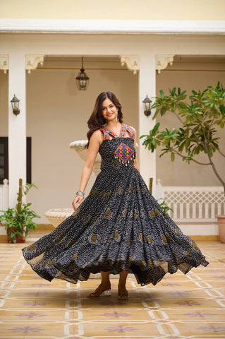 Special Georgette Bandhani Print Gown with 12 Meter Huge Flair For Navratri