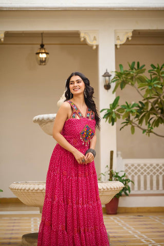 Special Georgette Bandhani Print Gown with 12 Meter Huge Flair For Navratri