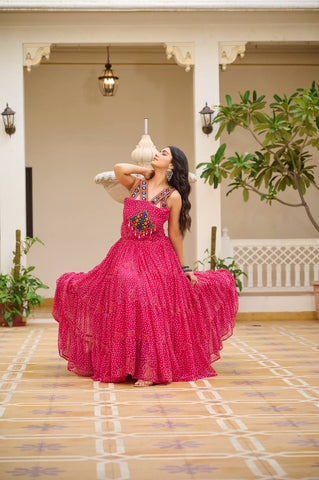 Special Georgette Bandhani Print Gown with 12 Meter Huge Flair For Navratri