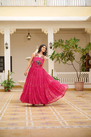Special Georgette Bandhani Print Gown with 12 Meter Huge Flair For Navratri