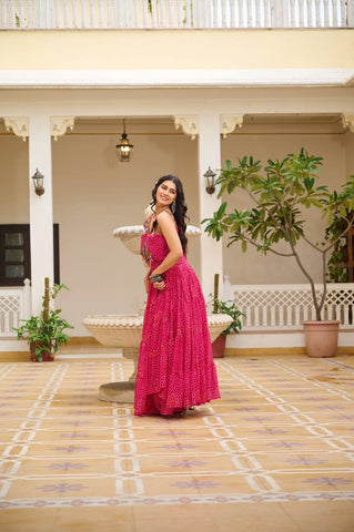 Special Georgette Bandhani Print Gown with 12 Meter Huge Flair For Navratri
