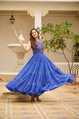 Special Georgette Bandhani Print Gown with 12 Meter Huge Flair For Navratri