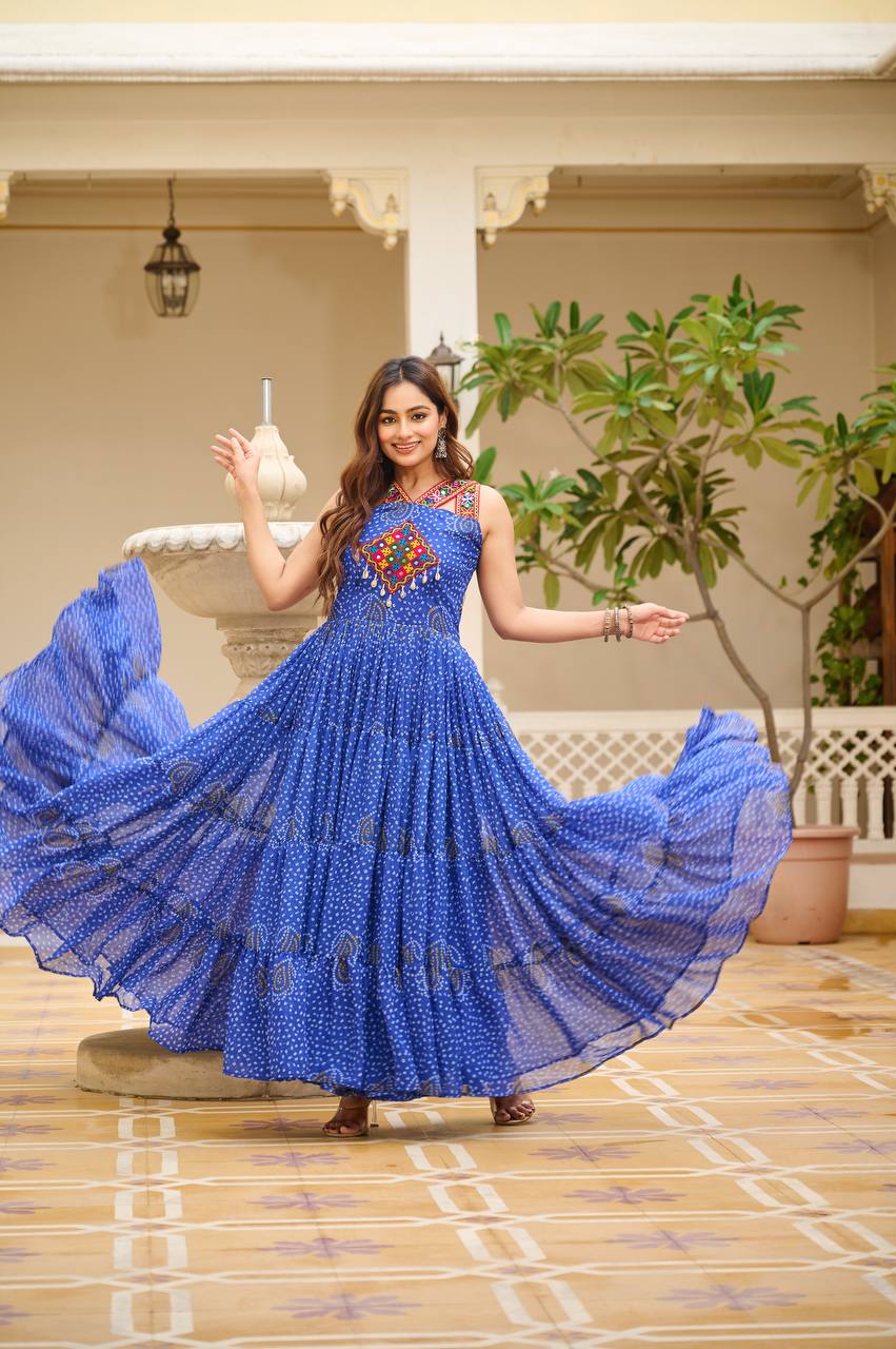 Special Georgette Bandhani Print Gown with 12 Meter Huge Flair For Navratri