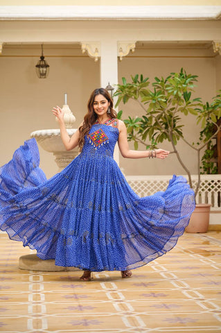 Special Georgette Bandhani Print Gown with 12 Meter Huge Flair For Navratri