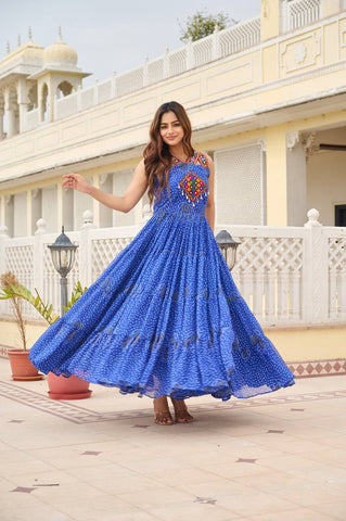 Special Georgette Bandhani Print Gown with 12 Meter Huge Flair For Navratri